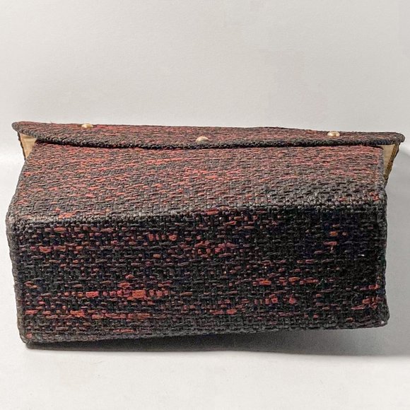 1960s Vintage Black Red Tweed Weave Medium Size Handbag Purse - Picture 9 of 14